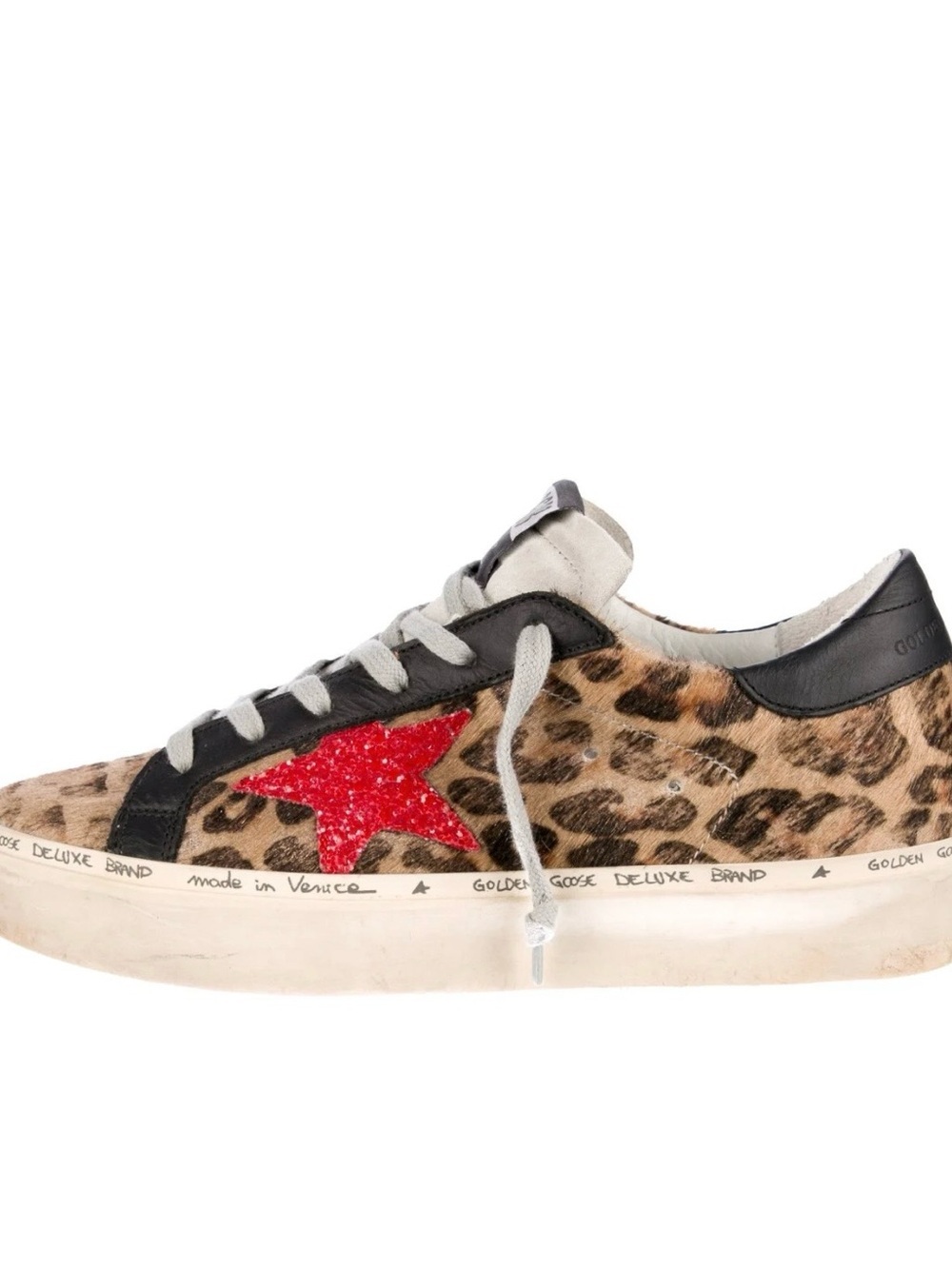 Golden Goose Leopard Haircalf Low-Top Sneaker with Red Star